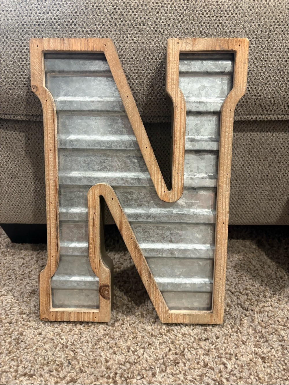 Hobby Lobby Galvanized Metal and Wood Letter N - Gray and Natural Wood